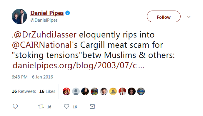 Daniel Pipes Tweet in Praise of Zuhdi Jasser